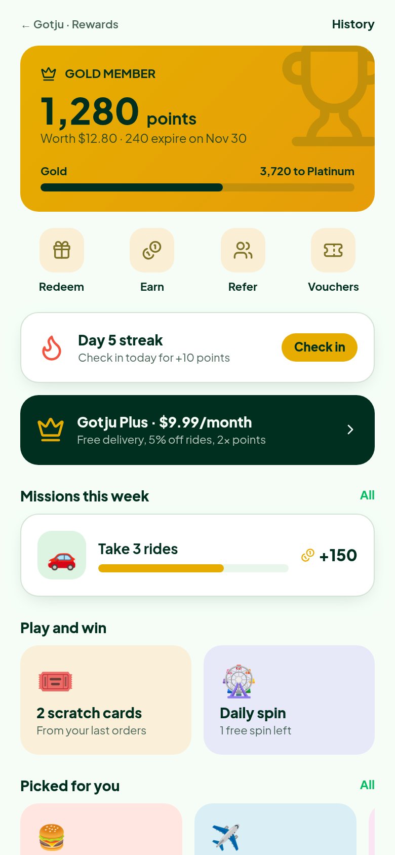 Gotju app screen